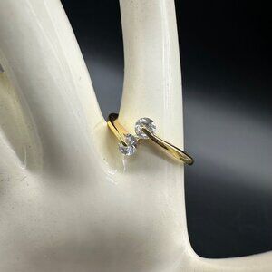 Vintage Ring Gold Tone Two White Rhinestones Retro Modern About Size 7.5